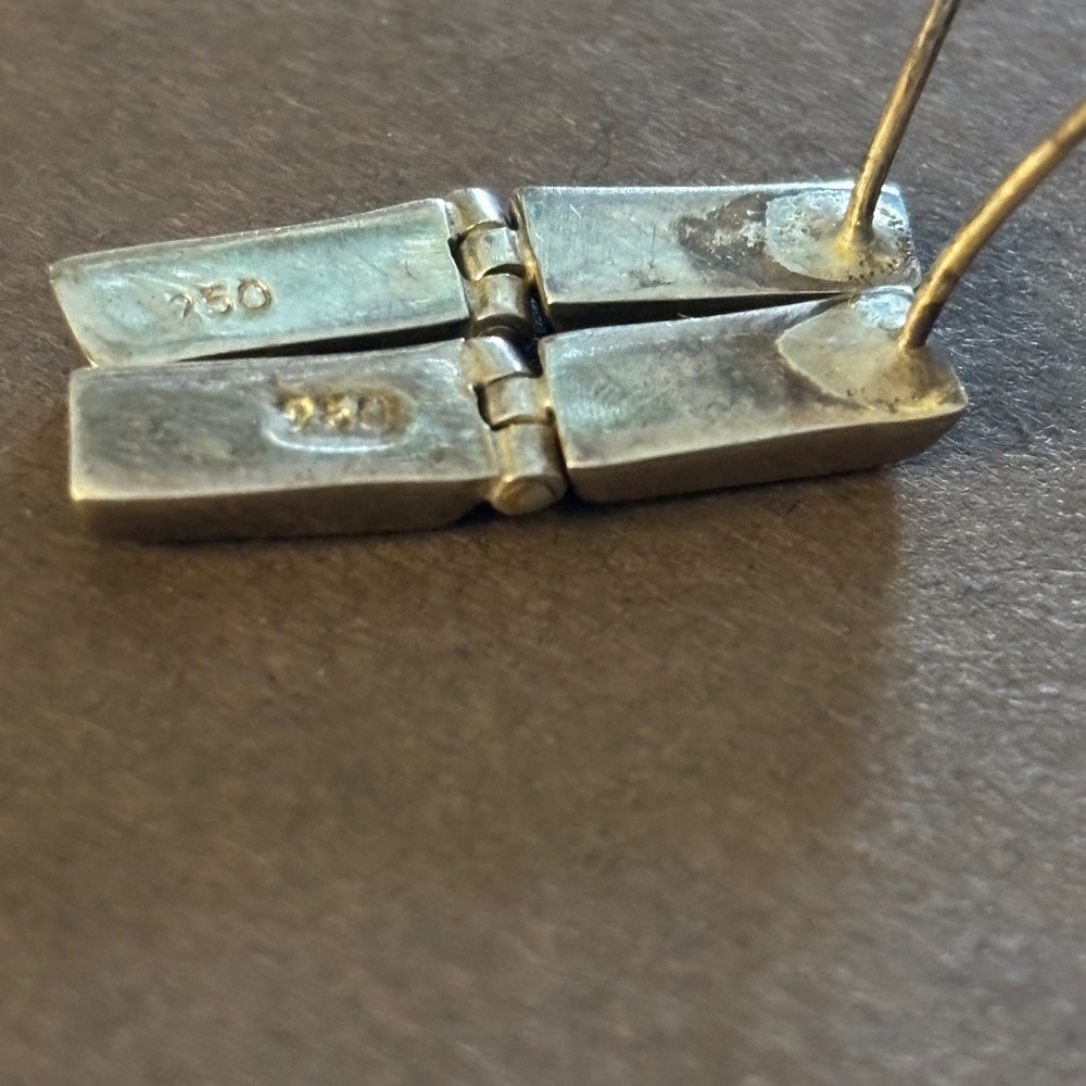 Modern 950 Silver Opal Inlay Bar Earrings - Picture 5 of 5